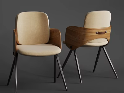 Modern Accent Chairs With Wooden Armrests Beige Fabric Cushions And Black Metal Legs 3d model