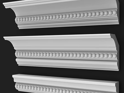 Three Types of White Decorative Architectural Molding Trim With Beaded Design 3d model