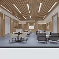 Modern Lounge Area Interior With Wooden Ceiling Walls Tables Chairs Sofas And Green Plants