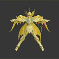Golden Decorative Figure With Blue Hair Outstretched Arms Red Black Flowers