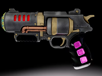 Electric Toy Gun Featuring Mechanical Design Red Indicator Lights Purple Buttons And Gold Accents 3d model