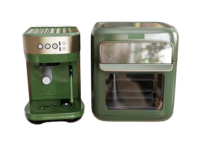 Green Kitchen Appliances Coffee Maker And Toaster Oven With Modern Design 3d model