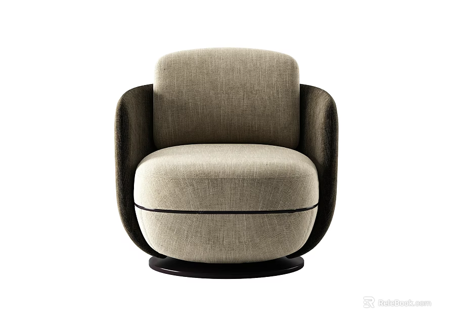 Beige Fabric Single Sofa With Dark Armrests And Round Base Modern Design 3d model
