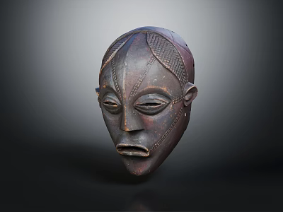 Handcrafted Wooden Ethnic Clothing Mask With Traditional Facial Patterns And Designs 3d model