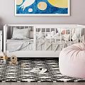 Cozy Kids Room Interior With White Crib Animal Storage And Moon Cat Painting