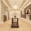 Modern Clothing Store Interior With Wooden Racks Clothes Reception Counter And Decorative Plants