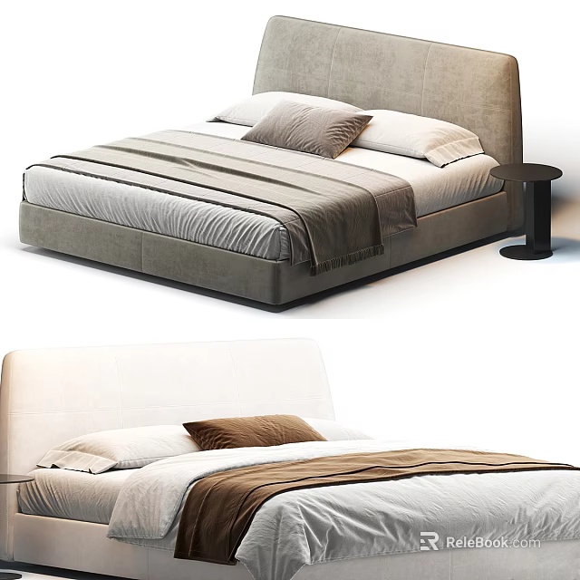 Modern Upholstered Bed Designs With Gray White Headboards Soft Pillows And Cozy Blankets 3d model 