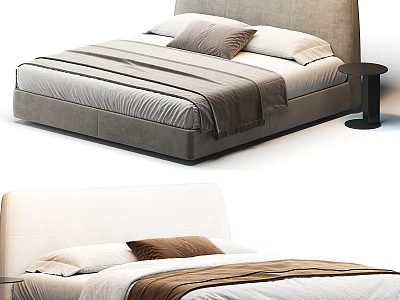 Modern Upholstered Bed Designs With Gray White Headboards Soft Pillows And Cozy Blankets 3d model