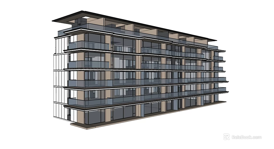 Modern Multi Story Building Exterior Design With Glass Windows And Balconies 3d model 