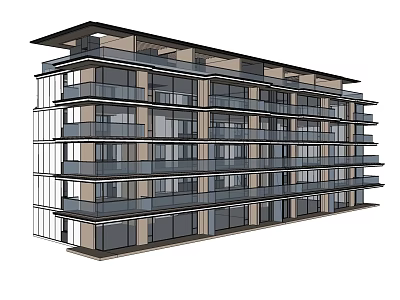Modern Multi Story Building Exterior Design With Glass Windows And Balconies 3d model