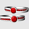 Exquisite Silver Ring Featuring Central Red Gemstone and Small Red Stones Inlaid Band