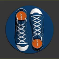 Blue Canvas Lace Up Low Top Shoes Displayed On Blue Cylinder Stand