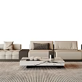 Modern Leather Sofa Coffee Table Set With Decorative Pillows Marble Top On Striped Carpet