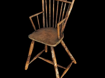 Rustic Wooden Spindle Back Lounge Chair With Slat Seat Curved Armrests And Cross Legs 3d model