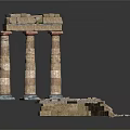 Ancient Greek Architectural Ruins Model With Tall Columns And Scattered Stones
