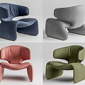 Modern Leisure Accent Chairs With Unique Curved Design In Blue Gray Pink Green Tones