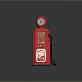 Vintage Red Gas Pump Model With Round Dial On Top And Side Label