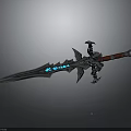 Ornate Fantasy Sword with Blue Glowing Blade Red Decorative Hilt Metallic Accents and Intricate Details