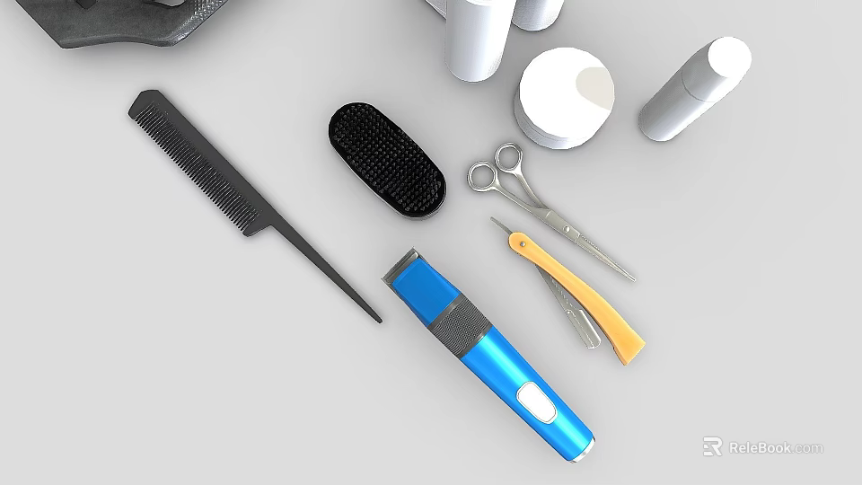 Professional Commercial Hairdressing Equipment With Scissors Comb Electric Trimmer Brush And Razor Tools 3d model 