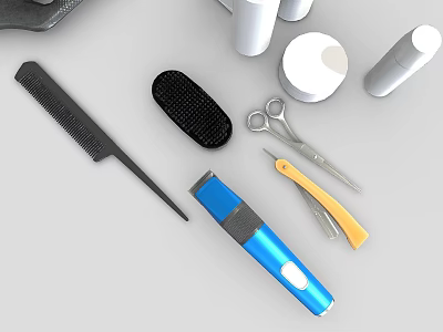 Professional Commercial Hairdressing Equipment With Scissors Comb Electric Trimmer Brush And Razor Tools 3d model