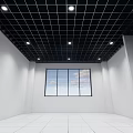 Black and White Grid Ceiling with Four Ceiling Lights White Walls and Central Window 3d model