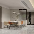 Elegant Modern Dining Room Interior With Round Table Chairs Pendant Lights And Wall Clock 3d model
