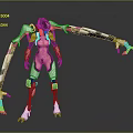 Mechanical Humanoid Game Movie Character With White Black And Pink Details And Clawed Arms