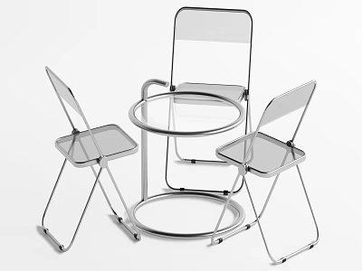 Modern Transparent Table And Chair Set With Metal Frame And Round Top Design 3d model