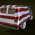Vintage Blue Van With American Flag Stars And Stripes Design