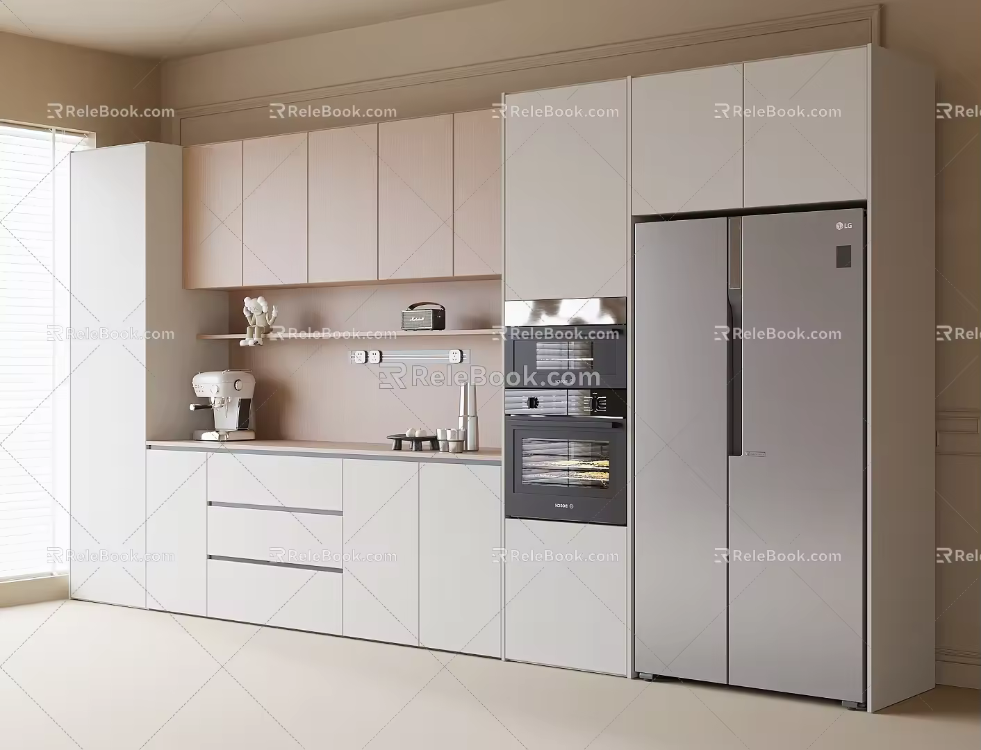Modern Sideboard Wine Cabinet Built-in Refrigerator Oven 3d model