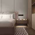 Modern Spacious Hotel Guest Room With King Bed Gray Walls Wooden Flooring And Abstract Painting