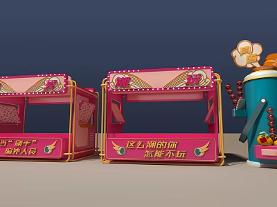 Vibrant Pink Stalls With Yellow Decorations Blue Drink Cup And Cotton Candy 3d model
