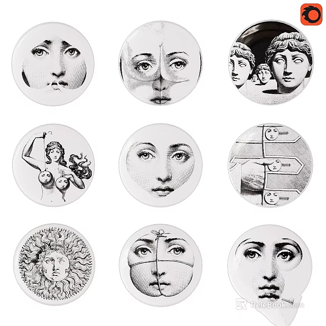 Circular Face Art Illustrations With Black White Design And Decorative Elements 3d model 
