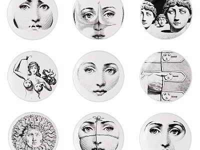 Circular Face Art Illustrations With Black White Design And Decorative Elements 3d model