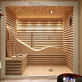 Modern Shower Sauna Interior Design With Wooden Paneling Glass Door And Seating Area
