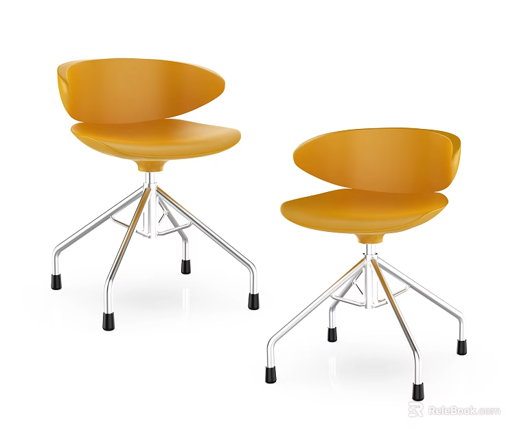 Orange Modern Office Chairs With Metal Frame And Swivel Base Design 3d model 