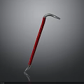Metal Crowbar Tool With Red Handle Curved Head And Sharp Tip