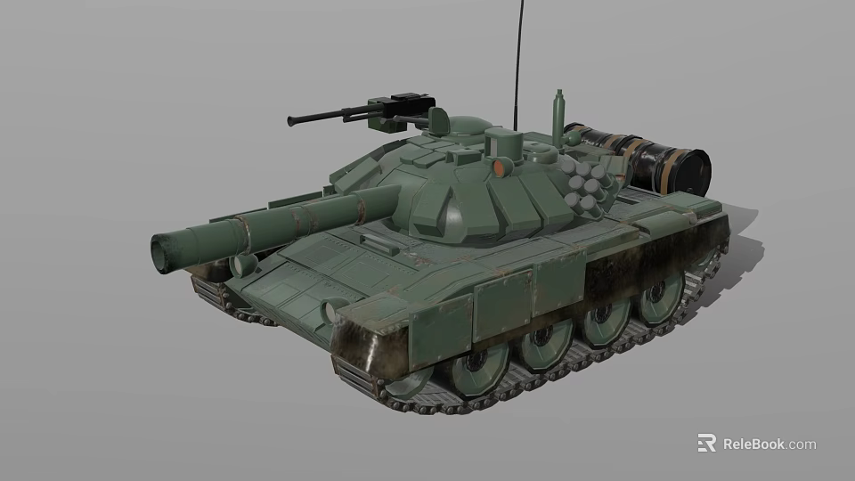 Green Military Tank With Main Gun Turret Tracks And Smoke Launchers 3d model 