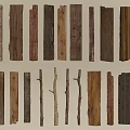 Natural Wooden Components With Assorted Planks Sticks Textures And Colors 3d model