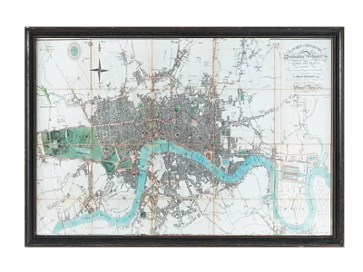 Antique Map Wall Decor With Black Frame City Layout River And Compass 3d model