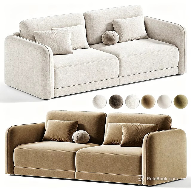 Modern Two Seater Sofa With Pillows Round Cushions And Multiple Color Options 3d model 