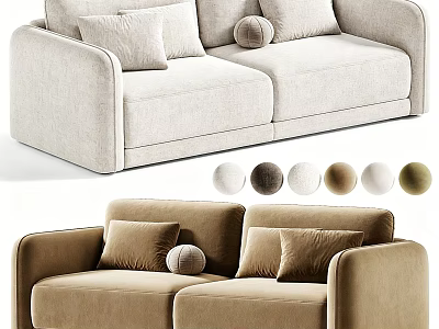 Modern Two Seater Sofa With Pillows Round Cushions And Multiple Color Options 3d model