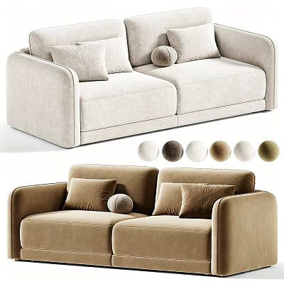 Modern Two Seater Sofa With Pillows Round Cushions And Multiple Color Options 3d model