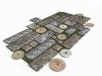 Garden Stepping Stones Path With Stone Slabs Grass And Circular Rectangular Shapes 3d model