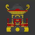 Traditional Chinese Pavilion With Black Roof Golden Decorations And Red Railings
