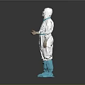 White Protective Suit With Blue Stripes Face Mask And Boot Covers On Gray Background 3d model