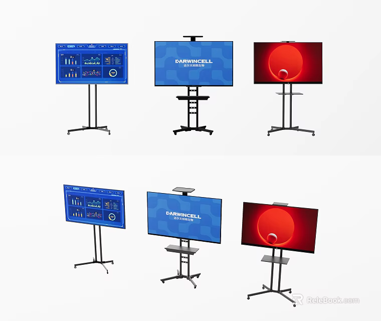 Commercial Computer Monitors With Stands And Various Screen Display Contents 3d model 