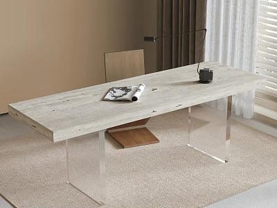 Minimalist Living Room Furniture With Light Wood Table And Acrylic Legs Chairs 3d model