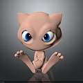 Cute Pink Cartoon Cat Creature Character With Big Blue Eyes In Sitting Pose