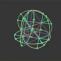 Modern Geometric Furniture Sculpture With Colorful Wire Frame Blue Pink Spheres And Reflective Base